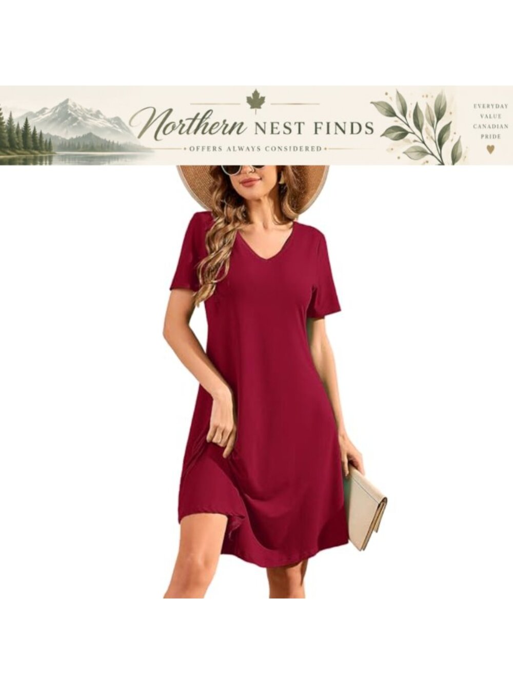 Women's V-Neck Short Sleeve T-Shirt Mini Dress with Pockets